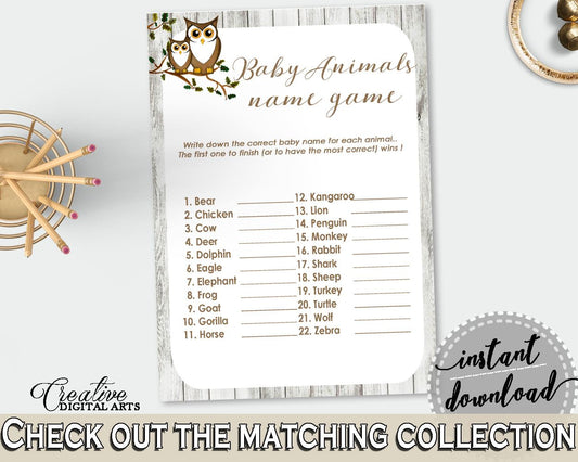 Baby Animal Names Baby Shower Baby Animal Names Owl Baby Shower Baby Animal Names Baby Shower Owl Baby Animal Names Gray Brown party 9PUAC - Digital Product