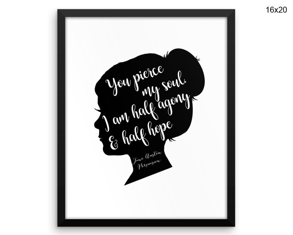 Jane Austen Print, Beautiful Wall Art with Frame and Canvas options available Quote Decor