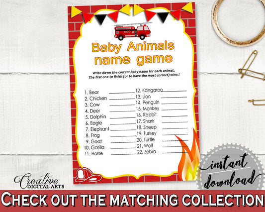 Baby Animal Names Baby Shower Baby Animal Names Fireman Baby Shower Baby Animal Names Red Yellow Baby Shower Fireman Baby Animal LUWX6 - Digital Product