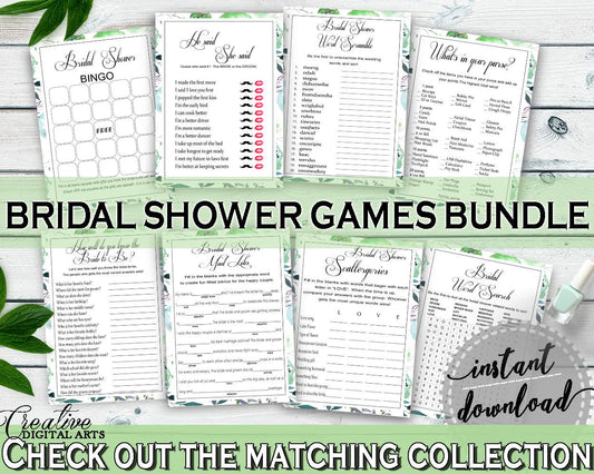 Games Bridal Shower Games Botanic Watercolor Bridal Shower Games Bridal Shower Botanic Watercolor Games Green White printable files 1LIZN - Digital Product