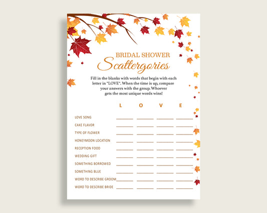 Scattergories Bridal Shower Scattergories Fall Bridal Shower Scattergories Bridal Shower Autumn Scattergories Brown Yellow prints YCZ2S