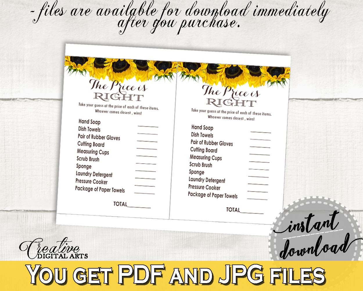 Price Is Right Bridal Shower Price Is Right Sunflower Bridal Shower Price Is Right Bridal Shower Sunflower Price Is Right Yellow White SSNP1 - Digital Product