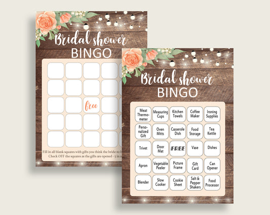 Bingo Bridal Shower Bingo Rustic Bridal Shower Bingo Bridal Shower Flowers Bingo Brown Beige customizable files shower celebration SC4GE