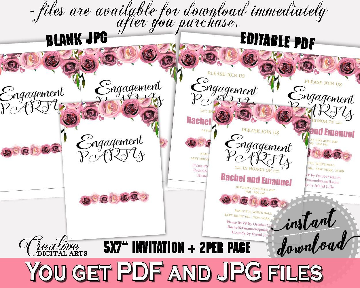 Engagement Party Invitation Bridal Shower Engagement Party Invitation Floral Bridal Shower Engagement Party Invitation Bridal Shower BQ24C - Digital Product