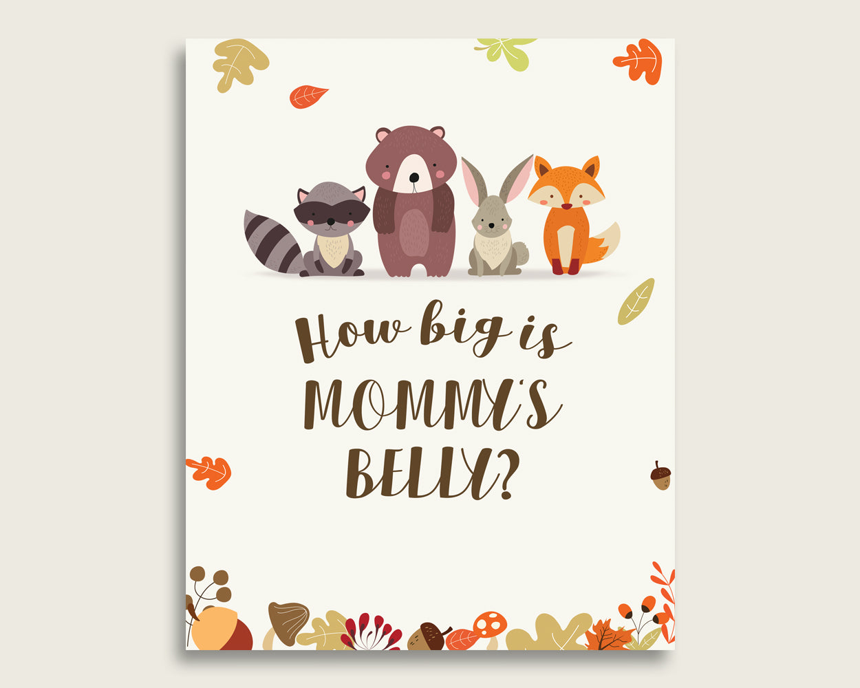 Brown Beige How Big Is Mommy's Belly Game, Woodland Baby Shower Gender Neutral, Guess Mommys Belly Size, Mommy Tummy Game, Instant w0001