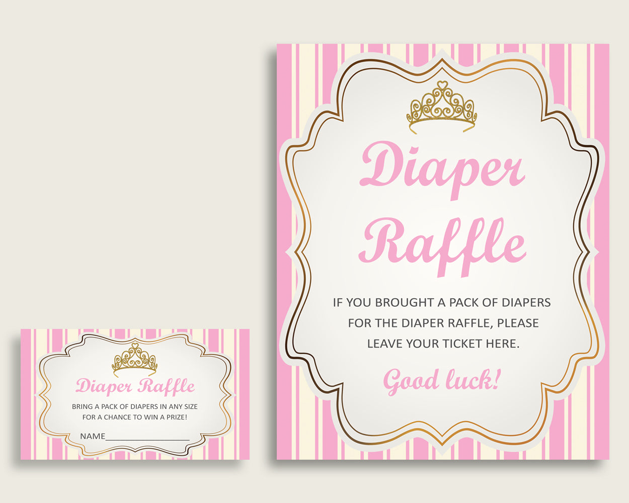 Royal Princess Baby Shower Diaper Raffle Tickets Game, Girl Pink Gold Diaper Raffle Card Insert and Sign Printable, Instant Download rp002
