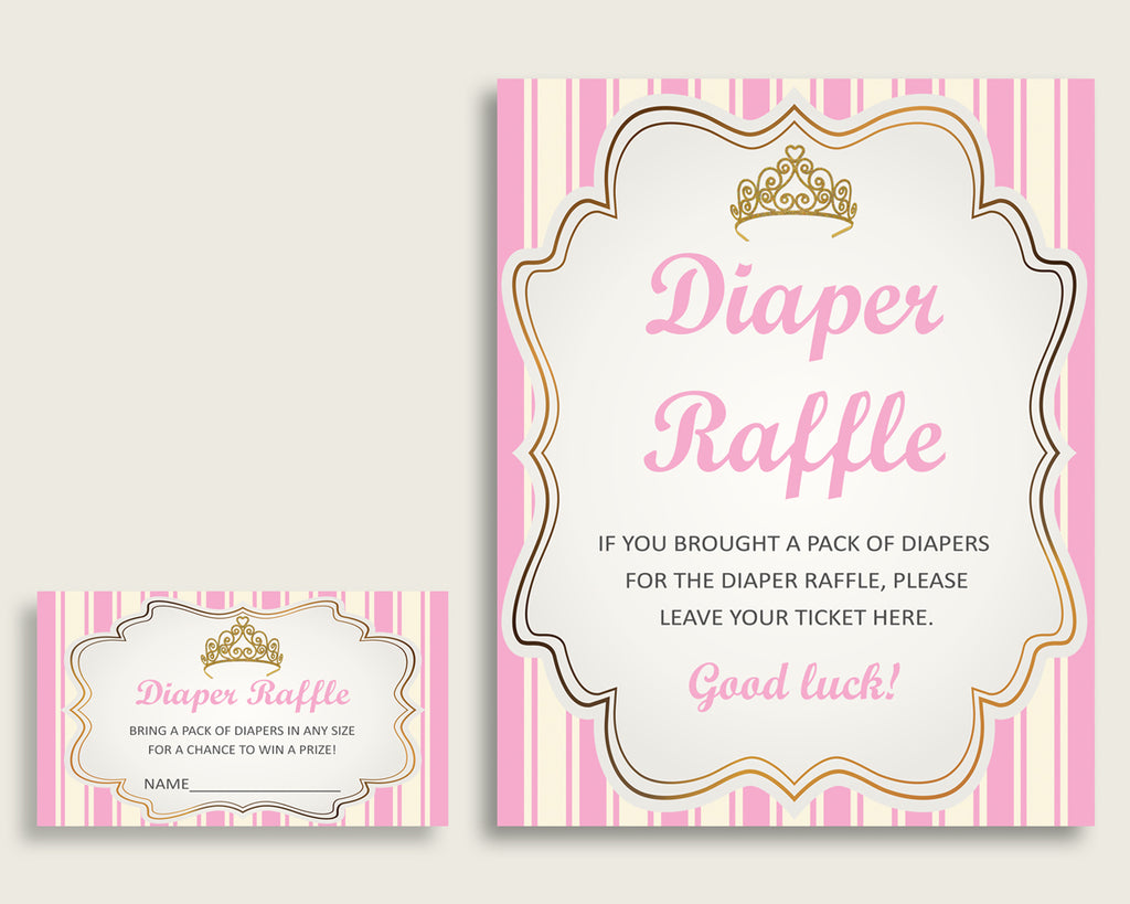Royal Princess Baby Shower Diaper Raffle Tickets Game, Girl Pink Gold Diaper Raffle Card Insert and Sign Printable, Instant Download rp002