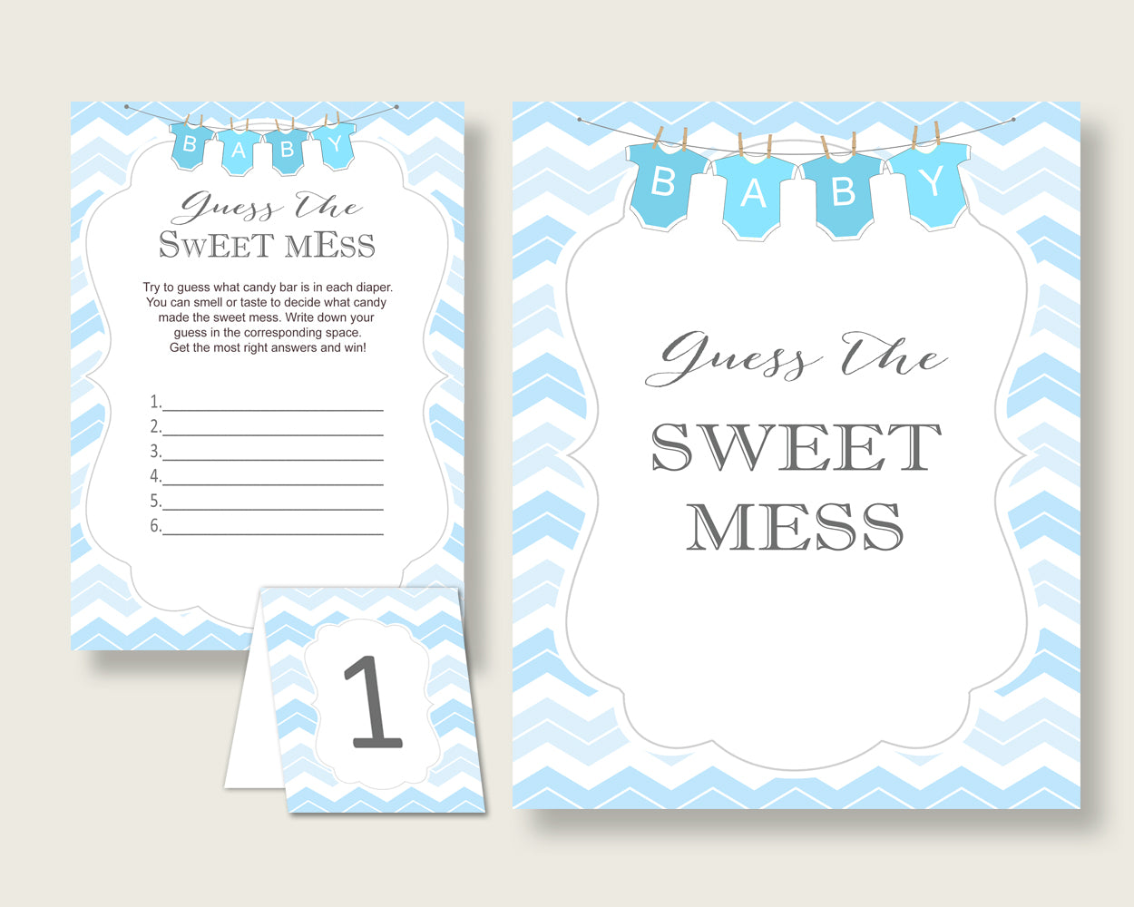 Chevron Guessing Game Baby Shower Boy, Blue White Guess The Sweet Mess Game Printable, Dirty Diaper Game, Instant Download, Popular cbl01