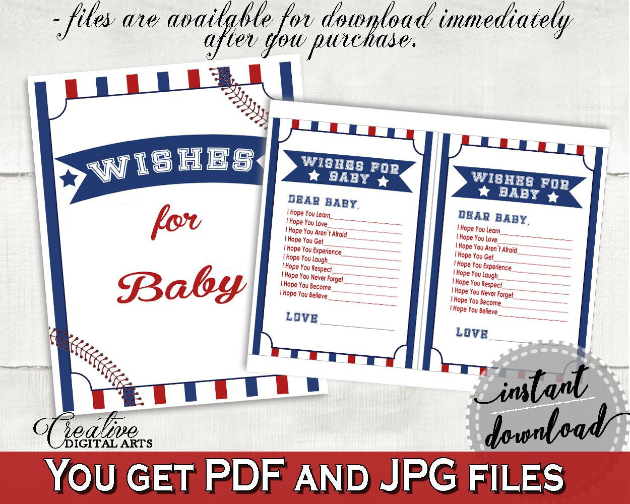 Wishes Baby Shower Wishes Baseball Baby Shower Wishes Baby Shower Baseball Wishes Blue Red party ideas, party décor, party supplies YKN4H - Digital Product