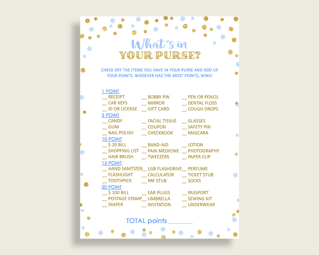 Whats In Your Purse Baby Shower Whats In Your Purse Confetti Baby Shower Whats In Your Purse Blue Gold Baby Shower Confetti Whats In cb001