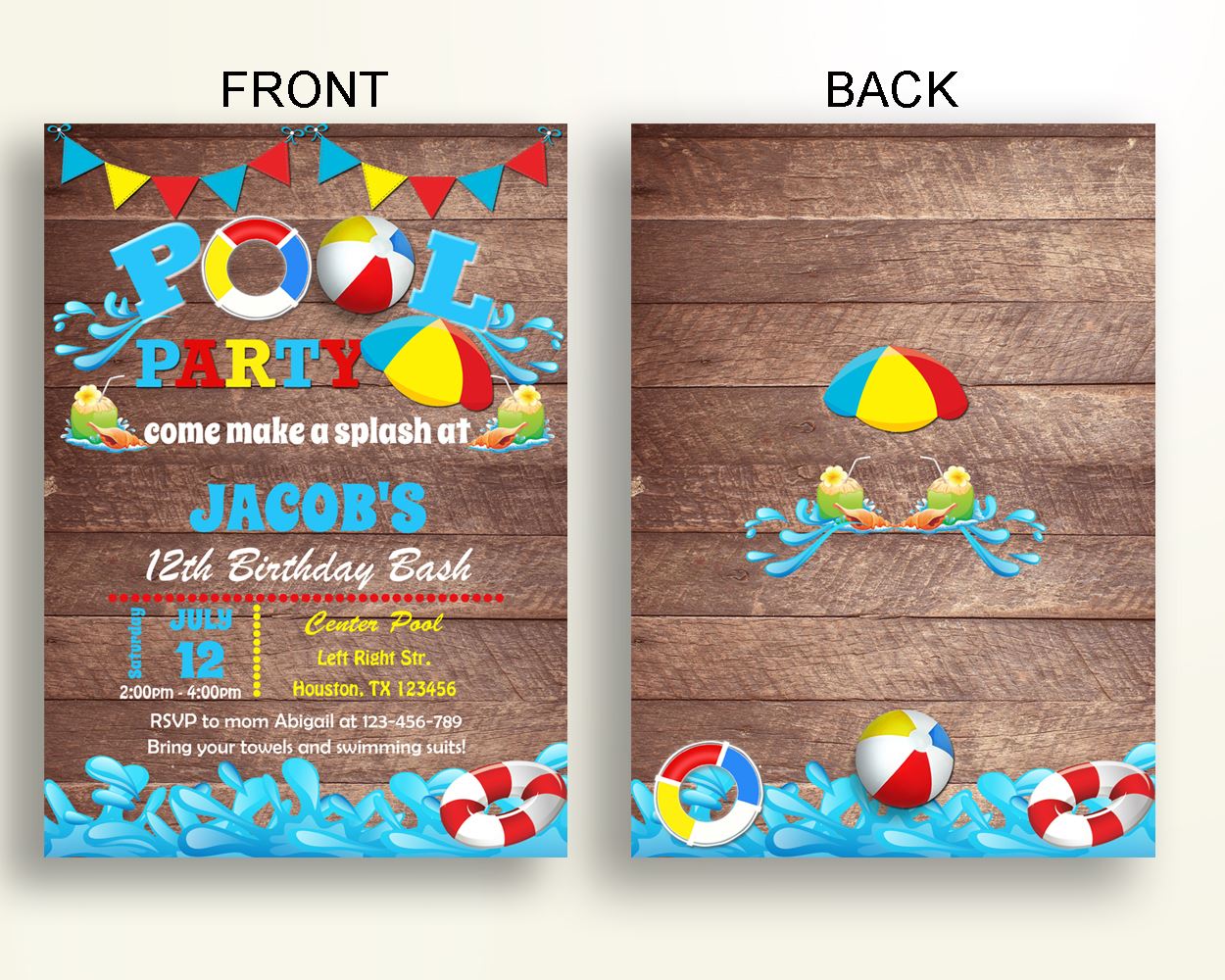 Pool Bash Birthday Invitation Pool Bash Birthday Party Invitation Pool Bash Birthday Party Pool Bash Invitation Boy summer pool B35HK - Digital Product