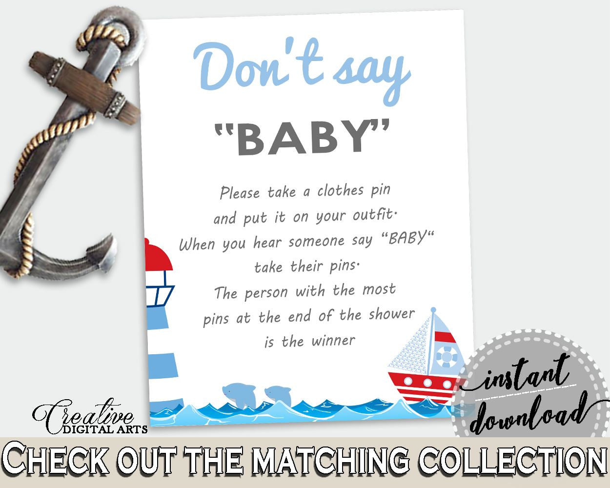 Dont Say Baby Baby Shower Dont Say Baby Nautical Baby Shower Dont Say Baby Baby Shower Nautical Dont Say Baby Blue Red party theme DHTQT - Digital Product