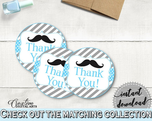 Round Tags, Baby Shower Round Tags, Mustache Baby Shower Round Tags, Baby Shower Mustache Round Tags Blue Gray shower celebration 9P2QW - Digital Product