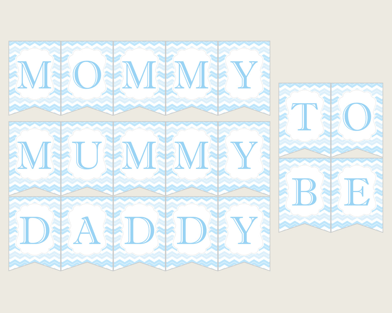 Chevron Baby Shower Chair Banner Printable, Blue White Chair Banner, Boy Shower, Mama To Be, Mommy, Dad Mom To Be, Instant Download, cbl01