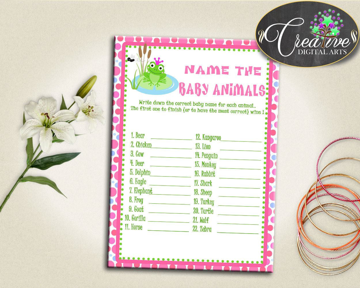 Baby Shower Kermit Baby Shower Frog Infant Calf NAME THE BABY Animals, Party Organising, Party Décor, Printables - bsf01 - Digital Product