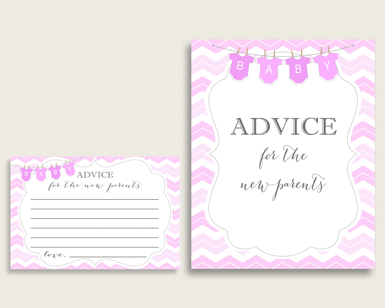 Chevron Advice For Mommy To Be Cards & Sign, Printable Baby Shower Pink White Advice For New Parents, Instant Download, Light Pink cp001