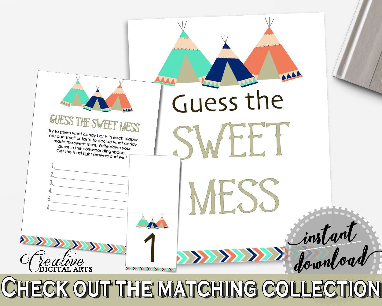 Sweet Mess Baby Shower Sweet Mess Tribal Teepee Baby Shower Sweet Mess Baby Shower Tribal Teepee Sweet Mess Green Navy - KS6AW - Digital Product