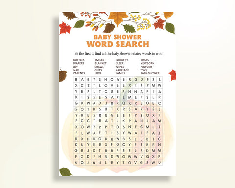 Word Search Baby Shower Word Search Autumn Baby Shower Word Search Baby Shower Pumpkin Word Search Orange Brown digital download OALDE - Digital Product