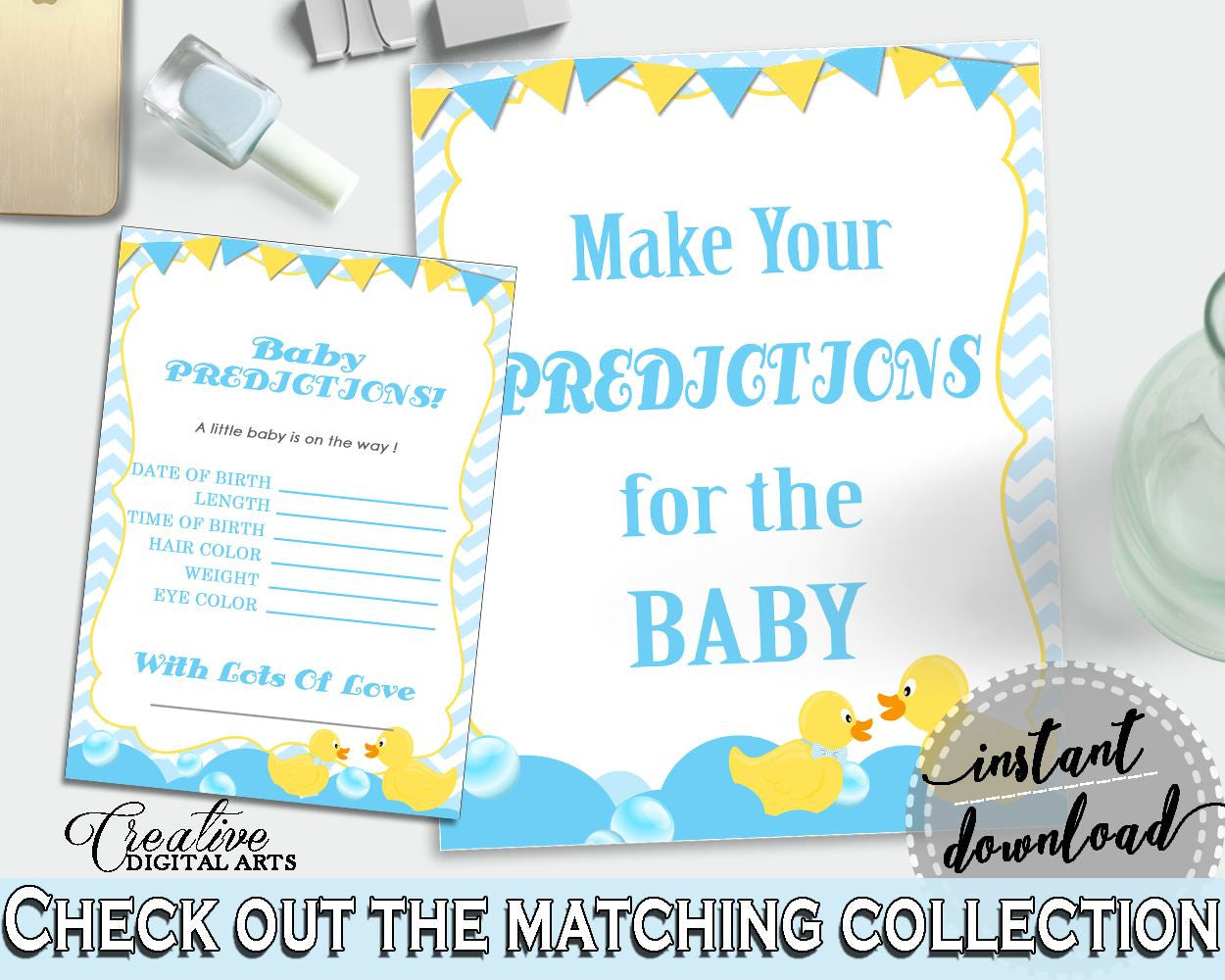 Mint And Blue Baby Shower Farm Hair Colour Time Of Birth PREDICTIONS FOR BABY, Prints, Digital Download, Baby Shower Idea - rd002 - Digital Product