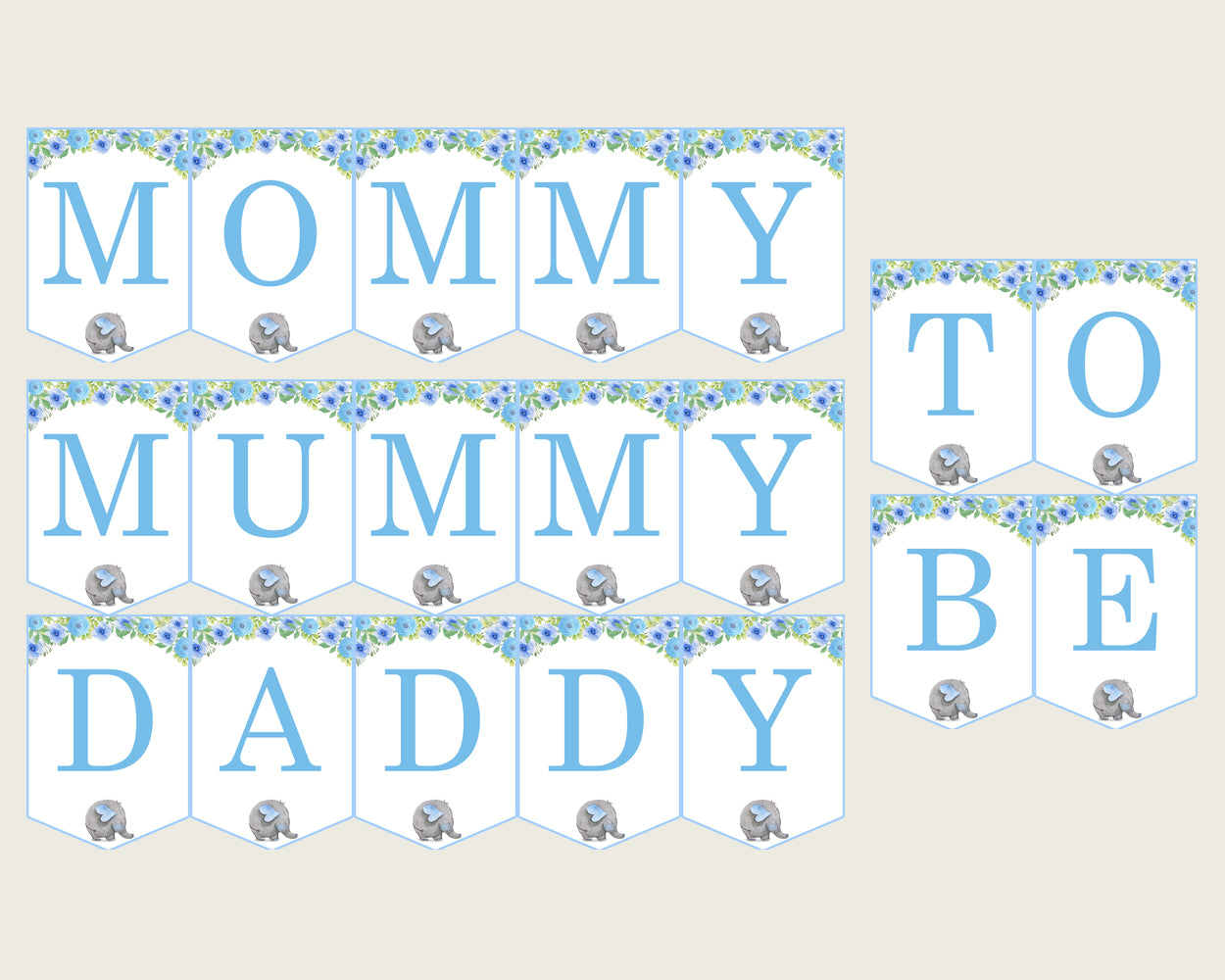 Elephant Blue Baby Shower Chair Banner Printable, Blue Gray Chair Banner, Boy Shower, Mama To Be, Mommy, Dad Mom To Be, Instant ebl01