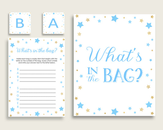 Stars Baby Shower What's In The Bag Game, Blue Gold Boy Bag Game Printable, Instant Download, Most Popular Little Star bsr01