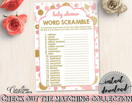 Pink Gold Word Scramble, Baby Shower Word Scramble, Dots Baby Shower Word Scramble, Baby Shower Dots Word Scramble prints - RUK83 - Digital Product