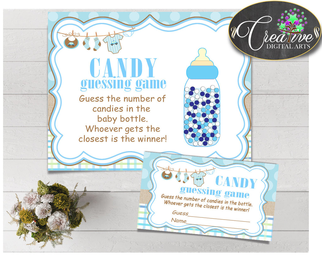 CANDY GUESSING GAME sign and tickets for baby shower with boy blue cloth and blue color theme printable, Jpg Pdf, instant download - bc001