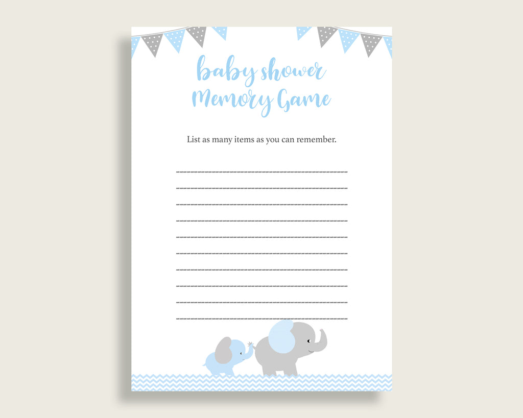 Elephant Baby Shower Memory Game, Blue Grey Memory Guessing Game Printable, Baby Shower Boy, Instant Download, Little Peanut ebl02