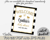 Baby Shower WELCOME sign editable with black stripes color theme printable, glitter gold, digital files, pdf jpg, instant download - bs001
