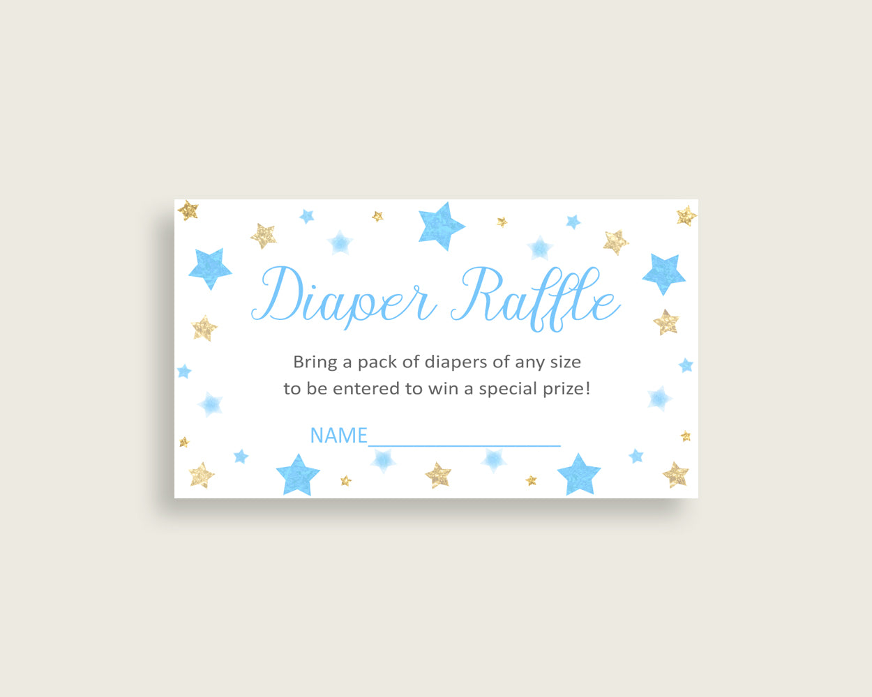 Stars Baby Shower Diaper Raffle Tickets Game, Boy Blue Gold Diaper Raffle Card Insert and Sign Printable, Instant Download, 3.5x2", bsr01