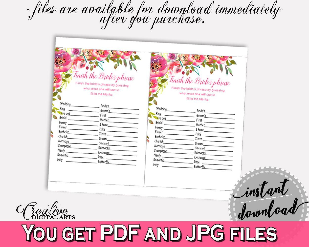 Finish The Phrase Bridal Shower Finish The Phrase Spring Flowers Bridal Shower Finish The Phrase Bridal Shower Spring Flowers Finish UY5IG - Digital Product