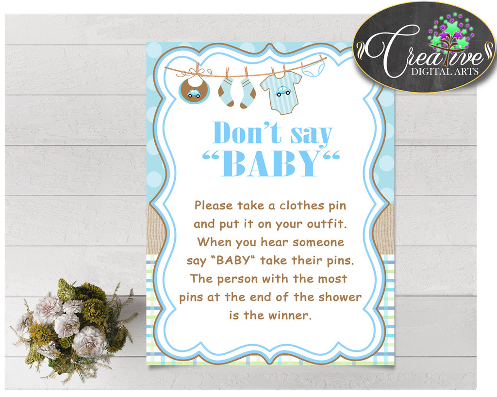 DON'T SAY BABY game for baby shower with boy cloth and blue color theme printable, digital files, Jpg Pdf, instant download - bc001