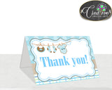 Baby shower THANK YOU card printable with boy clothesline and blue color theme for boys, digital jpg pdf, instant download - bc001