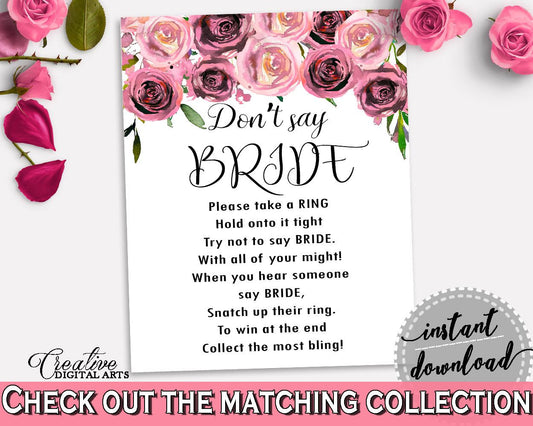 Don't Say Bride Bridal Shower Don't Say Bride Floral Bridal Shower Don't Say Bride Bridal Shower Floral Don't Say Bride Pink Purple - BQ24C - Digital Product