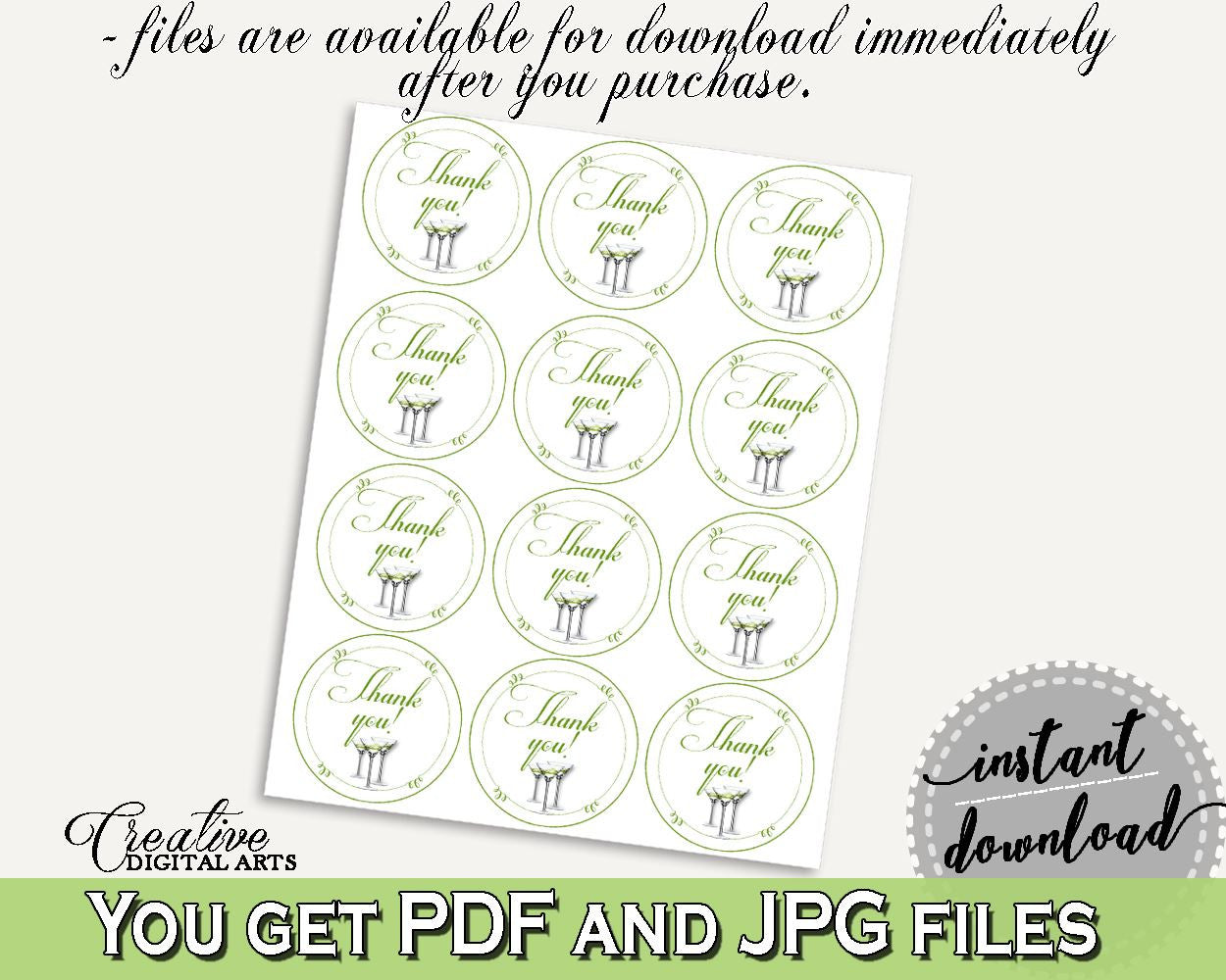 Favors Bridal Shower Favors Modern Martini Bridal Shower Favors Bridal Shower Modern Martini Favors Green White customizable files ARTAN - Digital Product