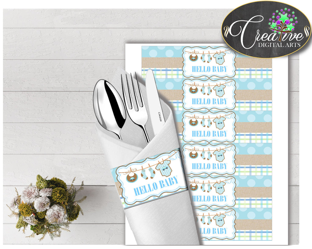 Baby shower NAPKIN RINGS printable with baby boy clothes and blue color theme, digital file, instant download - bc001