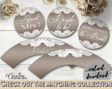 Cupcake Toppers And Wrappers in Traditional Lace Bridal Shower Brown And Silver Theme, cupcake casing, linen bridal, party theme - Z2DRE - Digital Product
