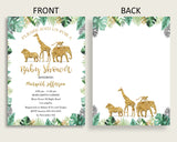 Jungle Baby Shower Invitations Printable, Digital Or Printed Invitation Baby Shower Gender Neutral, Editable Invitation Gold Green EJRED
