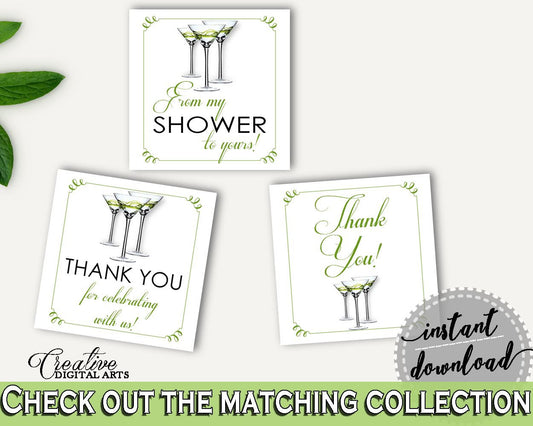 Favor Tags Bridal Shower Favor Tags Modern Martini Bridal Shower Favor Tags Bridal Shower Modern Martini Favor Tags Green White ARTAN - Digital Product