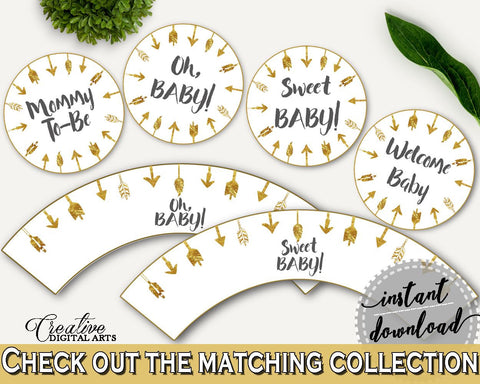 Cupcake Toppers And Wrappers Baby Shower Cupcake Toppers And Wrappers Gold Arrows Baby Shower Cupcake Toppers And Wrappers Baby Shower I60OO - Digital Product