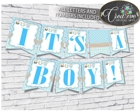 Baby shower BANNER decoration printable with boy blue clothesline and blue color theme, all letters, digital files, instant download - bc001