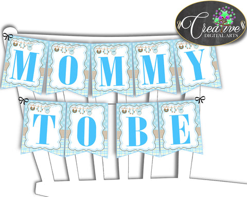 Baby shower CHAIR BANNER decoration printable with boy clothesline and blue color theme, digital files, instant download - bc001