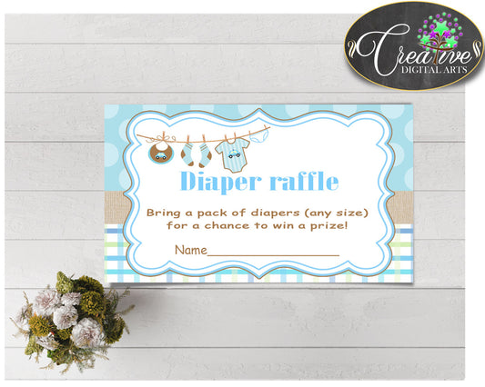 Baby shower DIAPER RAFFLE insert card printable for baby shower with boy clothes and blue color theme, Jpg Pdf, instant download - bc001