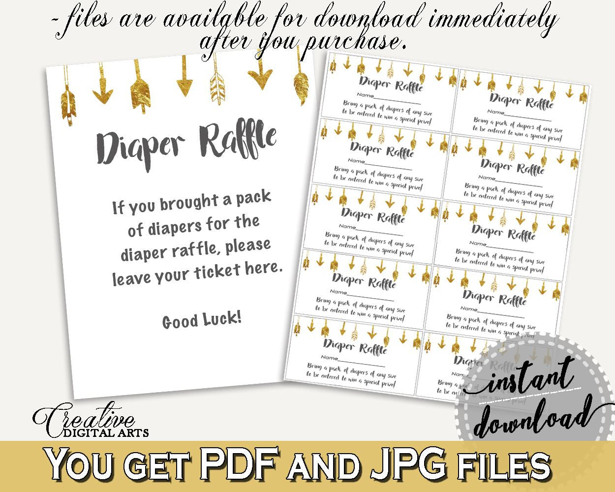 Diaper Raffle Baby Shower Diaper Raffle Gold Arrows Baby Shower Diaper Raffle Baby Shower Gold Arrows Diaper Raffle Gold White - I60OO - Digital Product