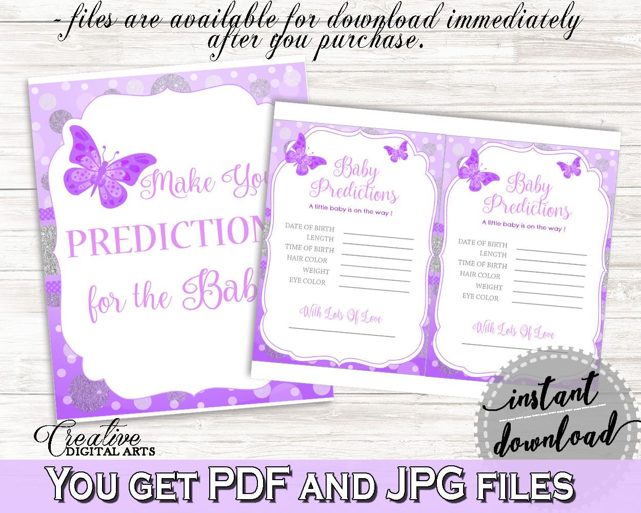 Baby Predictions Baby Shower Baby Predictions Butterfly Baby Shower Baby Predictions Baby Shower Butterfly Baby Predictions Purple 7AANK - Digital Product