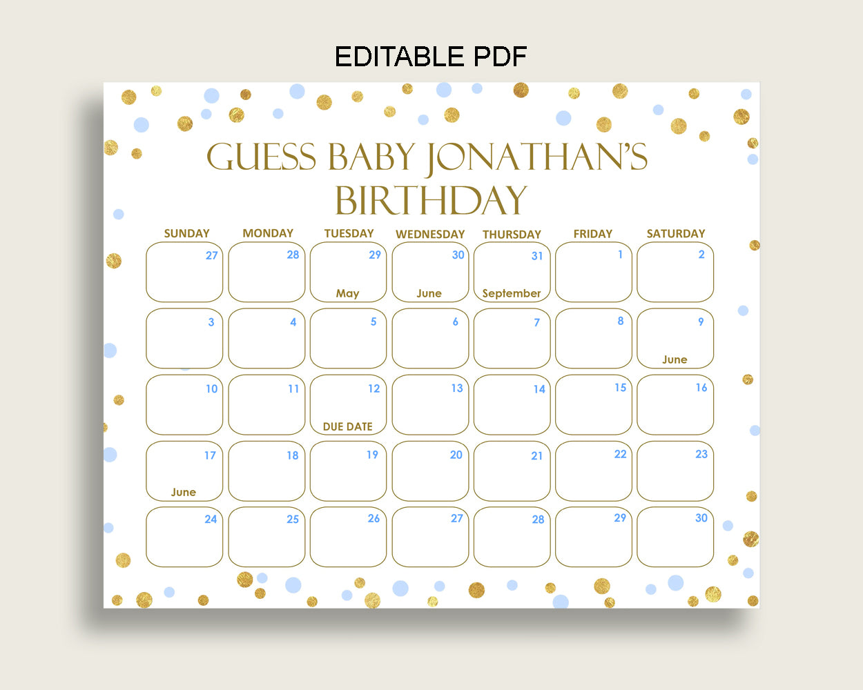 Birthday Predictions Baby Shower Birthday Predictions Confetti Baby Shower Birthday Predictions Blue Gold Baby Shower Confetti cb001