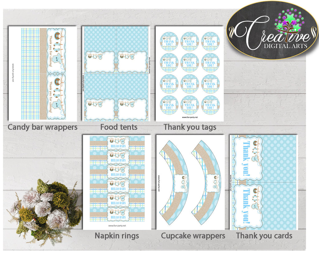 Blue Baby Shower Decoration package bundle printable with Boy Clothes for boys, Jpg Pdf - Instant Download - bc001