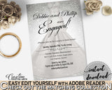 Engaged Invitation Editable in Silver Wedding Dress Bridal Shower Silver And White Theme, editable invite, digital print, prints - C0CS5 - Digital Product