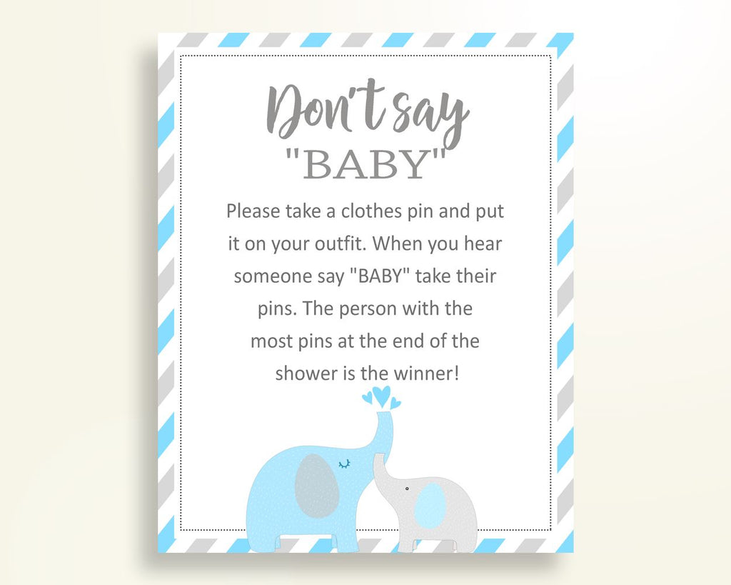 Dont Say Baby Baby Shower Dont Say Baby Elephant Baby Shower Dont Say Baby Blue Gray Baby Shower Elephant Dont Say Baby printable C0U64 - Digital Product