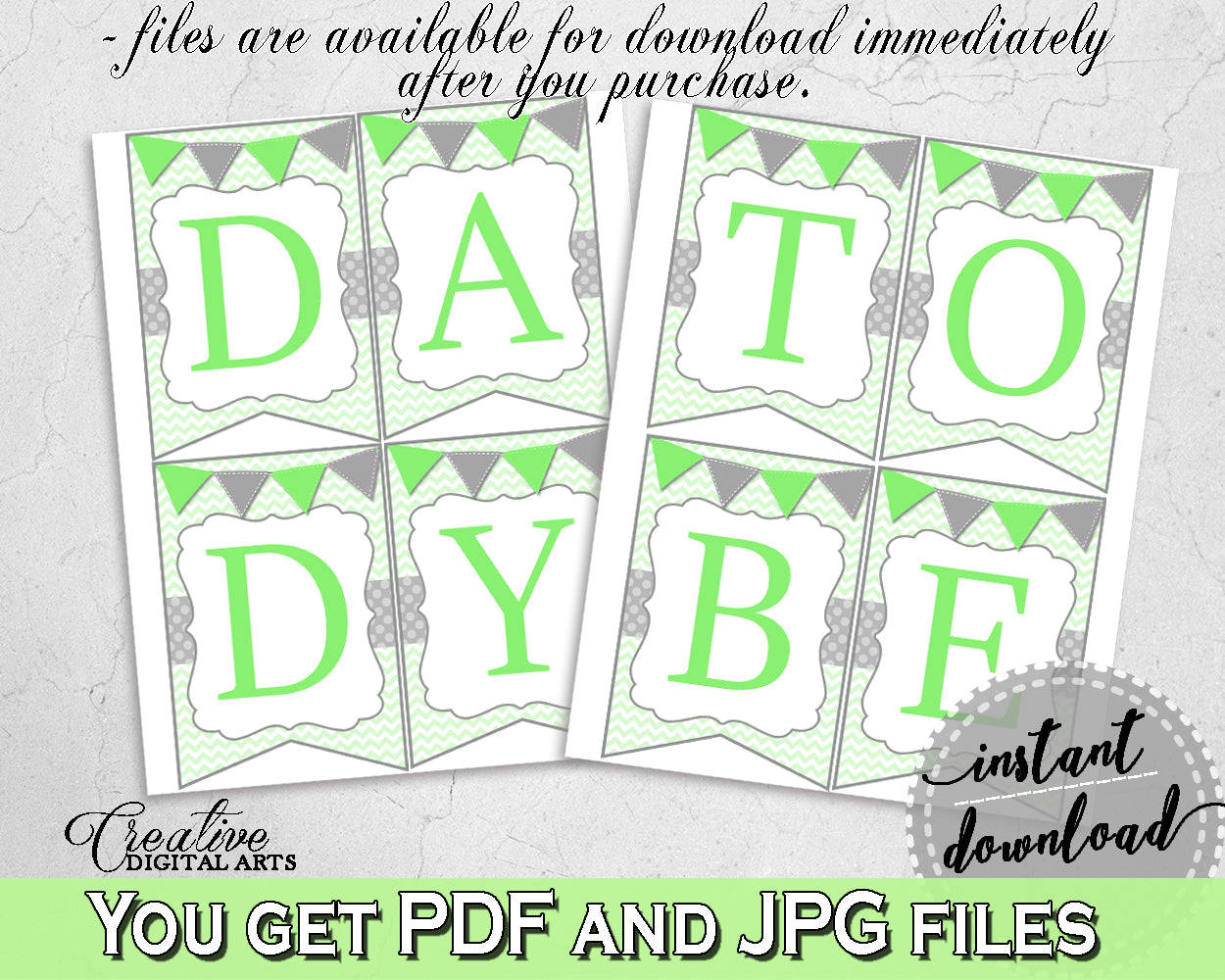 Baby shower CHAIR BANNER decoration printable with chevron green theme, digital files Jpg Pdf, instant download - cgr01